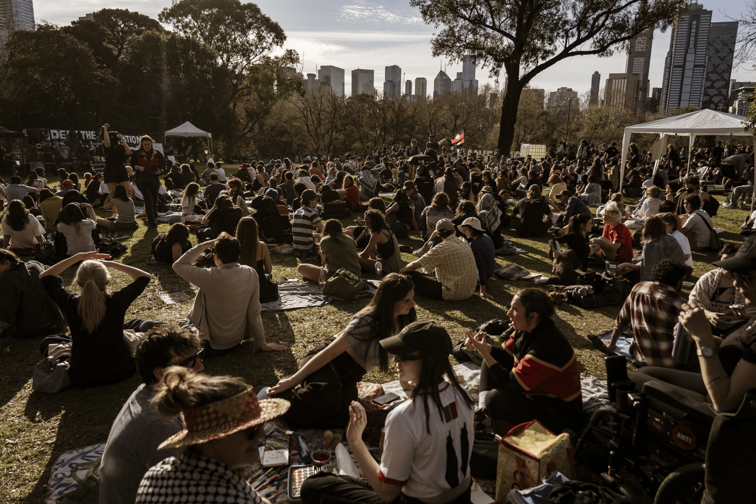 Hundreds of people at Sovereign Day Out at camp sovereignty, September 6 2025